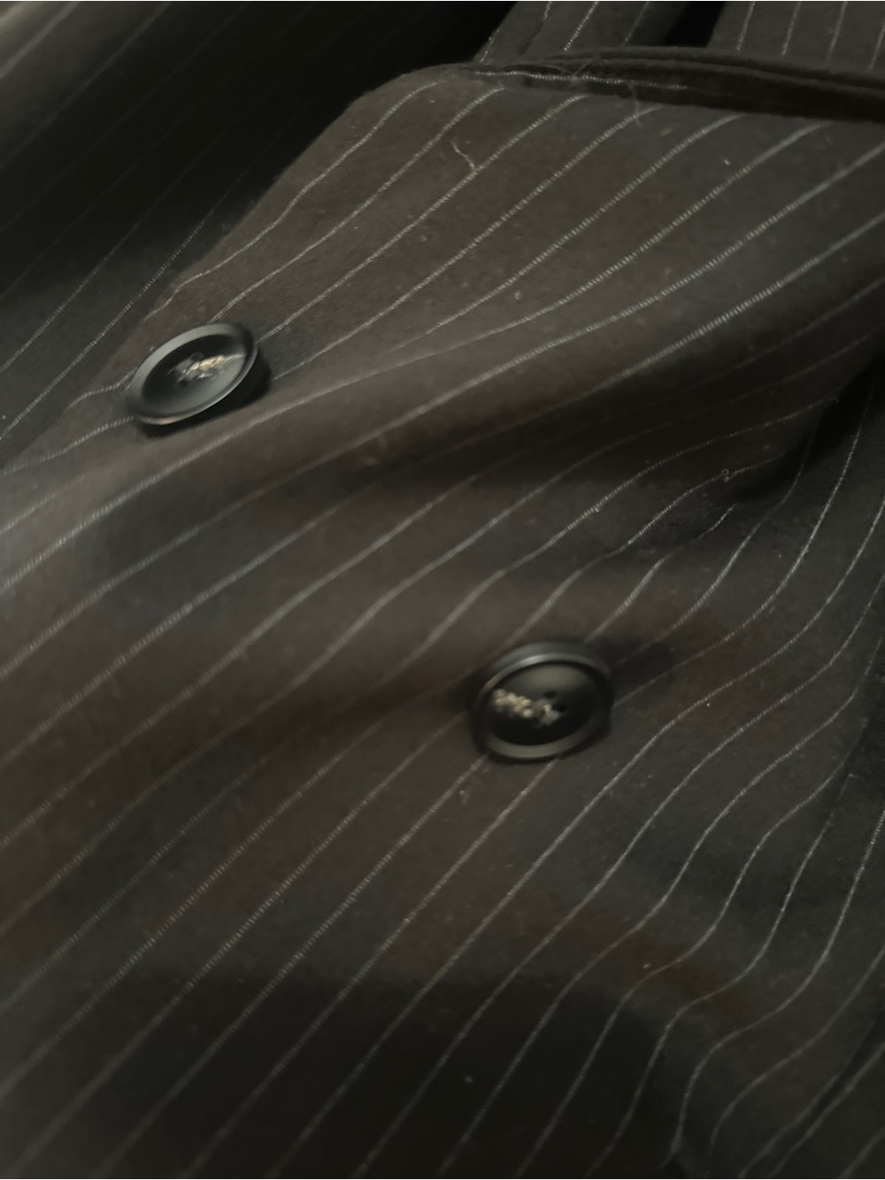 Universal Standard Black Pinstripe Double-Breasted Suit Jacket